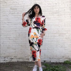 Floral Midi Dress with Puff Sleeve by Risque